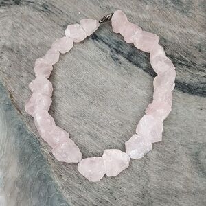 Chunky Raw Rose Quartz Nugget Necklace Heavy Natural Gemstone Statement
